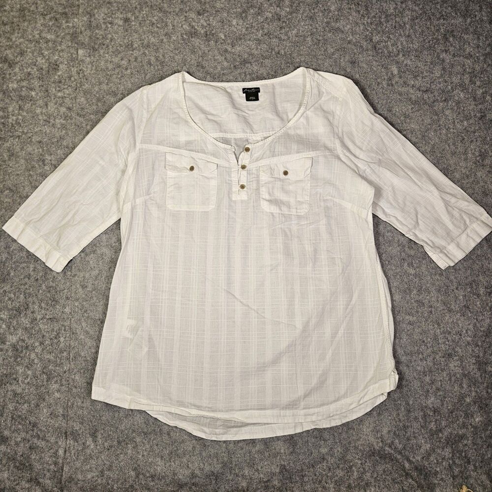 Eddie Bauer Womens Lightweight White All Cotton 3/4 Sleeve Tunic Summer Size L